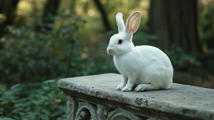 white rabbit sitting elegantly 