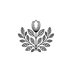 Minimalist Floral Emblem: Black Outline on White Background
