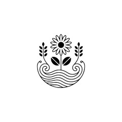 Obraz premium Minimalist Floral Emblem, Black Line Art Design