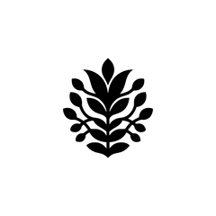 Minimalist Floral Emblem: Black Leafy Design on White