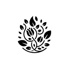 Minimalist Floral Design: Black and White Logo, Organic, Elegant, Botanical