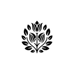 Black and White Floral Emblem on White Background