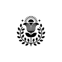 Fototapeta premium Minimalist Floral Emblem in Black & White: Nature Symbol