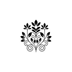 Elegant Black Floral Emblem on White: Minimalist Vector Design