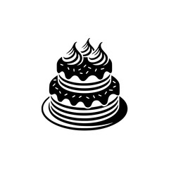 Minimalist Vector Birthday Cake Silhouette, Black and White