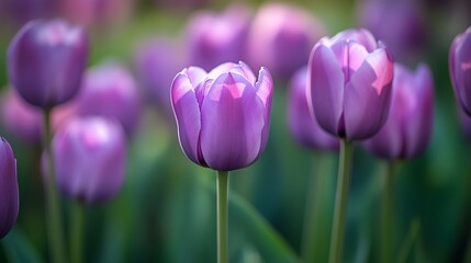 Professional Macro Details of Purple Tulip Flowers in Garden