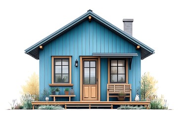 Cozy Blue Cabin Exterior Design