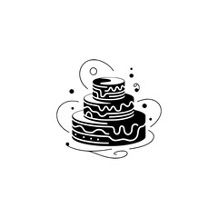 Minimalist Black and White Tiered Cake Illustration