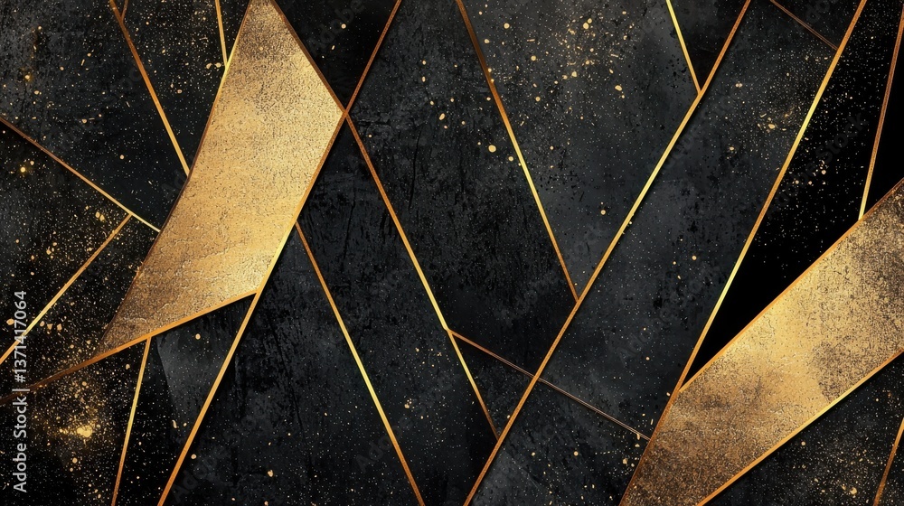 Poster modern and stylish abstract design poster with golden lines and black geometric pattern.