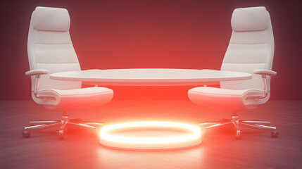 Abstract 3D Rendered Interior Office Meeting Room with White