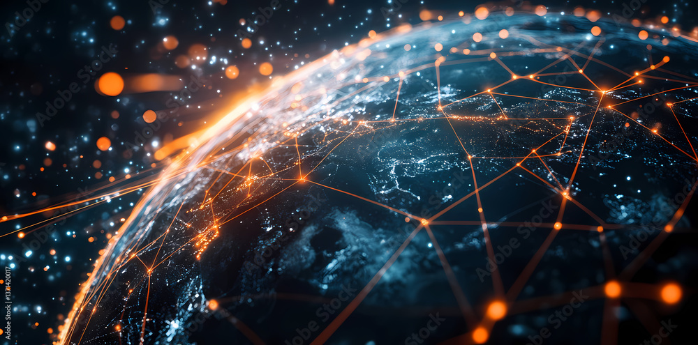 Aufkleber global network connection: a stunning visualization of the earth enshrouded in a dynamic network of 