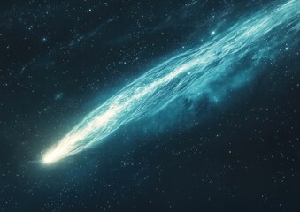 Fototapeta premium comet tail stretching millions of kilometers, highlighted with the presence of interstellar dust and glowing gases