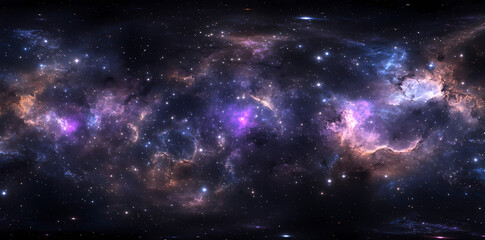 Fototapeta premium Cosmic Tapestry: A breathtaking panorama of the cosmos, teeming with swirling galaxies, radiant nebulas, and countless stars, evokes the vastness and wonder of the universe.