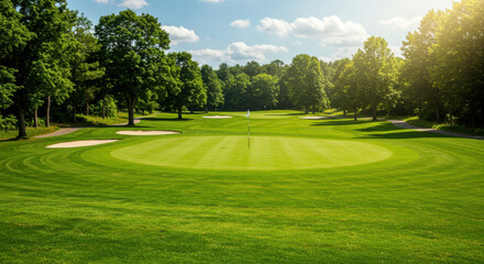 Lush Golf Course Sunny Day Green Grass Trees In Background High Quality 4k 31