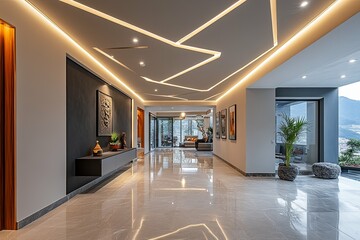 A contemporary hallway with modern lighting and luxurious decor
