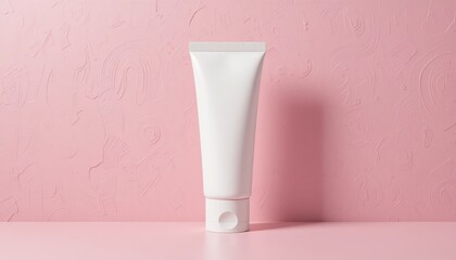 Minimalist Aesthetic Cosmetic Tube Mockup on Pink Wall Background with Soft Shadows