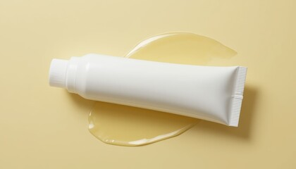 Minimalist Cosmetic Tube Mockup on Pink Background with Clear Gel Background.