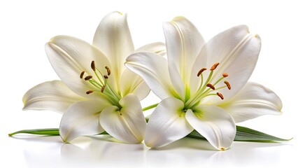 Double Exposure White Lilies, Surreal Floral Photography, Dreamlike Lily Image, White Background, Artistic Flower Photo,  Isolated Lilies, Botanical Photography
