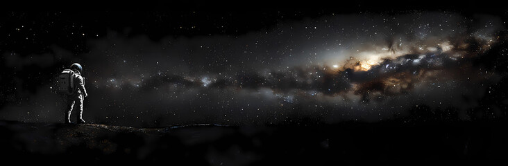Obraz premium Cosmic Explorer: An astronaut gazes at the vast expanse of the Milky Way, a profound sense of wonder and discovery amidst the endless darkness