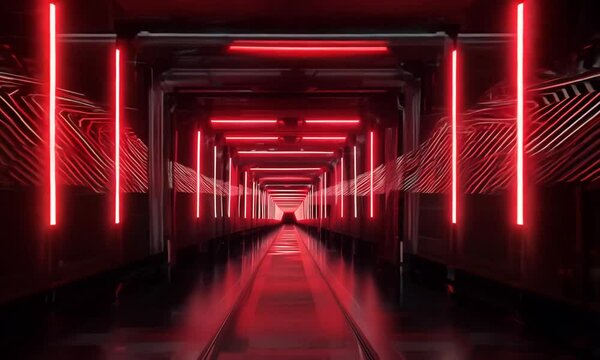 Red Infinite Sci-Fi Neon Corridor Background Vj Loop I 4K