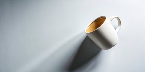 Night Photography of an Asymmetrical Shape Mug in Minimal Luxury Style - High-Angle Flat Lay on White Background with Copy Space