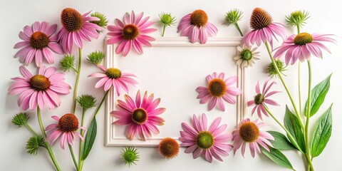 Aerial Long Exposure of Echinacea Purples with Clean White Background for Design Elements and Copy Space