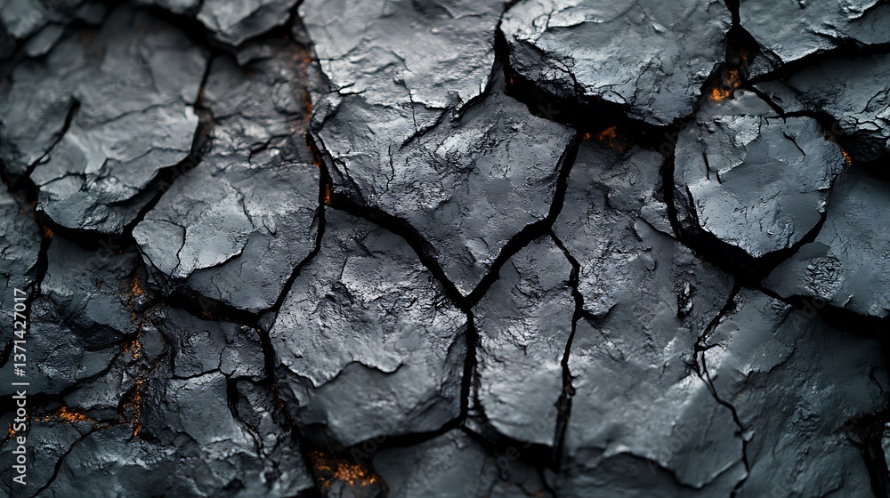 Poster abstract dark rock texture with crack details, geological pattern with deep fissures and glimmers of