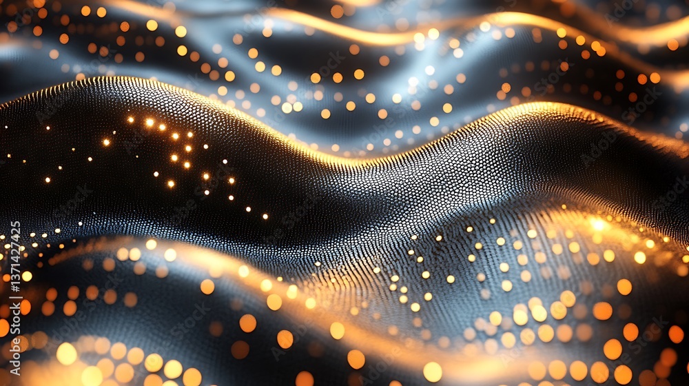 Poster abstract digital wavy surface with luminous dots: modern technology visual background for design and