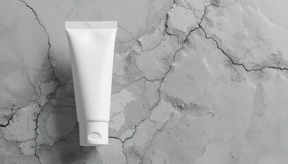 Minimalist Cosmetic Tube Mockup on Grey Marble Crack Wall Background 