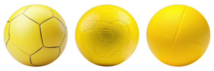 Sporty yellow ball isolated on transparent background. PNG, Set of
