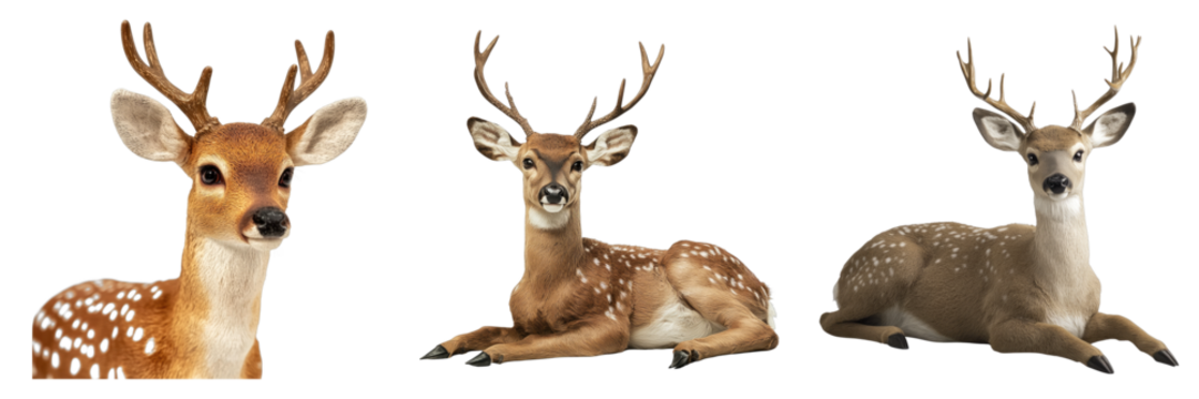 Stuffed deer isolated on transparent background. PNG, Set of