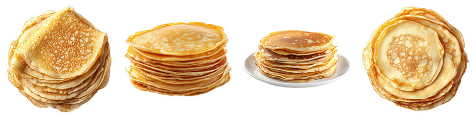 Thin pancakes isolated on transparent background. PNG, Set of