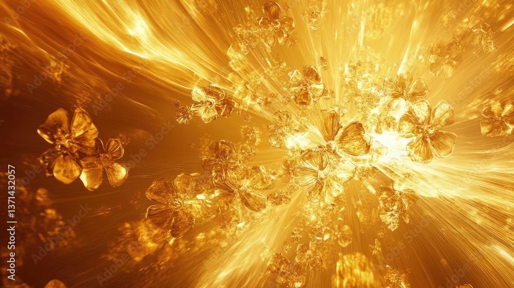 Poster abstract golden explosion with luminous particles and floral shapes creating a stunning background e