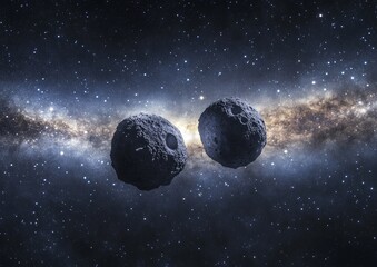 binary asteroid system in the Milky Way, capturing the unique dynamic between the two asteroids and showcasing their individual rotations, taken with the Chandra X-ray Observatory, using a wide-field 