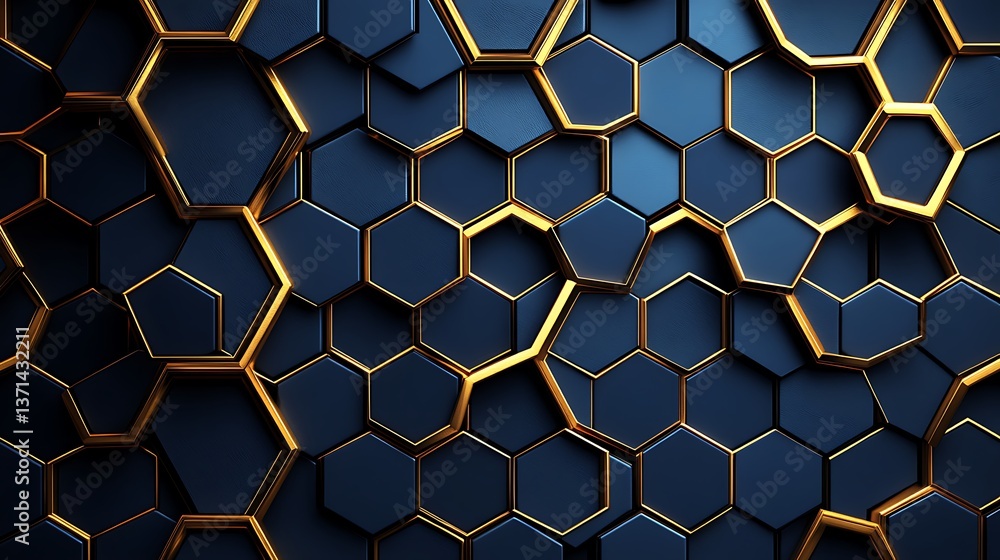 Poster abstract hexagon pattern: dark blue and gold geometric background for modern designs and creative pr