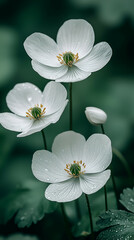 Obraz premium Beautiful White Anemone Blossoms: Delicate Wildflower Blooms in Spring Garden