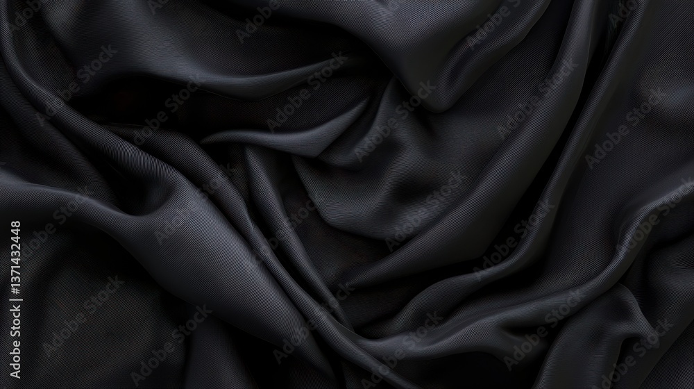Poster smooth black fabric background with elegant subtle folds creating a luxurious and graceful design.