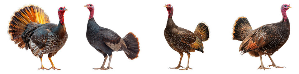 Turkey bird isolated on transparent background. PNG, Set of
