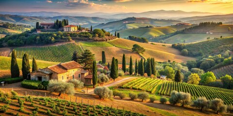 Naklejka premium Captivating Tuscany Landscape Textures: Rolling Hills, Olive Groves, and Rustic Charm for Your Creative Projects