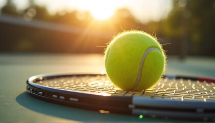 Tennis Ball and Racket Close-up. Sports and Leisure Concept.
