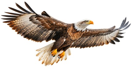 Obraz premium Bald Eagle in Flight against White