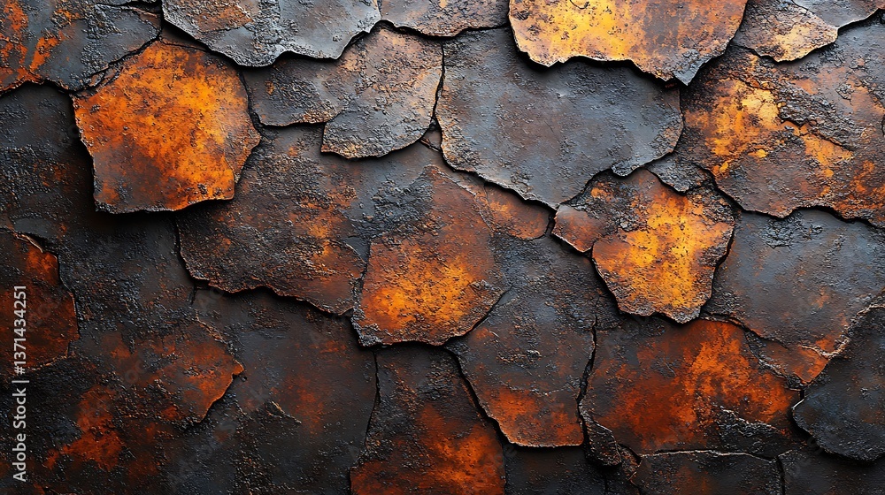 Poster abstract metallic scale texture background featuring rust-colored patches and dark accents for indus