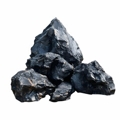 Photo of a Pile of Dark Rocks on a White Background Detailing Textures and Surfaces