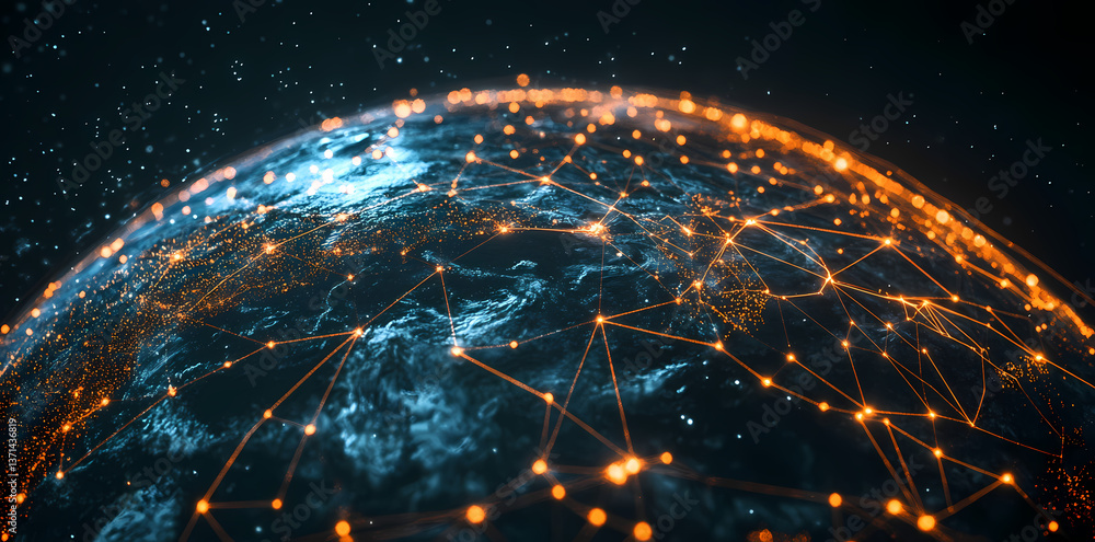 Aufkleber global network: visualizing a vast network spanning the globe, a conceptual image of interconnected 