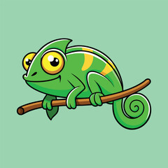 Chameleon on a Branch Cartoon Art Illustration Vector Design