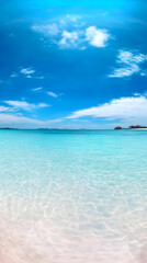 Fototapeta premium Photo of Azure Ocean and Sky with Clouds and Bright Sunlight