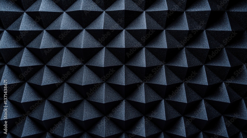 Poster textured background of wall with black geometric soundproof foam with pyramid shaped pattern in reco
