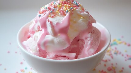 Melted Pink Ice Cream with Colorful Sprinkles / カラフルなスプリンクルが乗った溶けたピンクのアイスクリーム