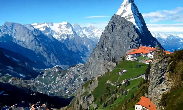 Aerial view of Matterhorn mountain Breuil Cervinia Aosta valley Italy