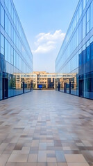 Fototapeta premium Photo of Modern Architecture with Blue Sky and Glass Facades in Urban City